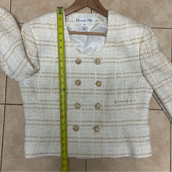 Christian Dior Women’s Blazer Size 12 White And Gold Tweed Jacket Vintage - Picture 12 of 14